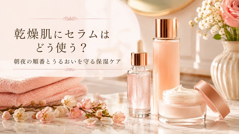乾燥肌にセラムをどう使うかを朝夜の順番と保湿ケアで紹介するアイキャッチ画像